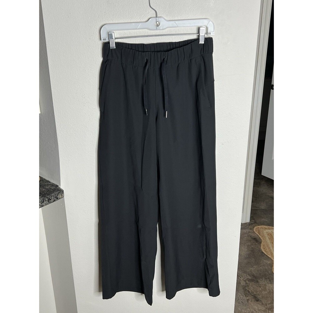 Lululemon On the Fly Wide Leg Pants Black Drawstring Travel Trousers Size 4